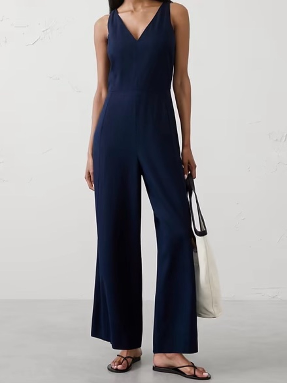 Banana Republic Navy V-Neck Sleeveless Wide-Leg Jumpsuit